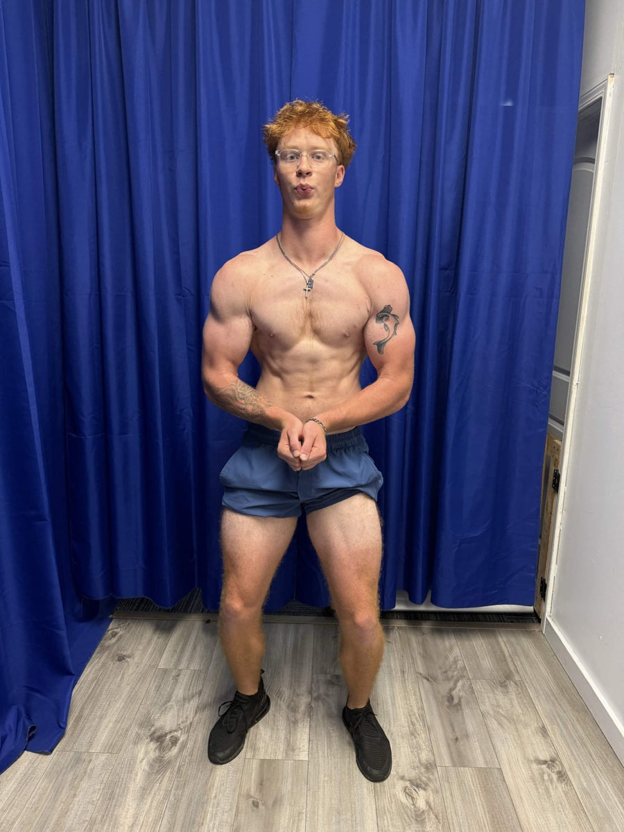 Client before and after photos showing added muscle