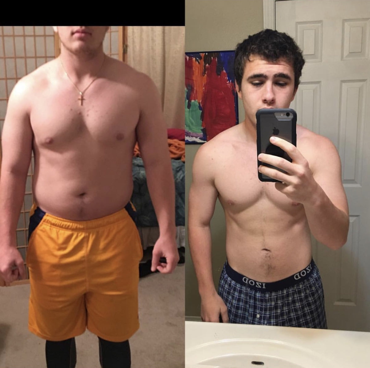 Client before and after photos showing 26 pounds of weight loss over 8 weeks